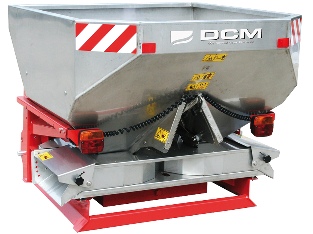Dwutarczowy rozsiewacz firmy DCM wykonany z blachy nierdzewnej