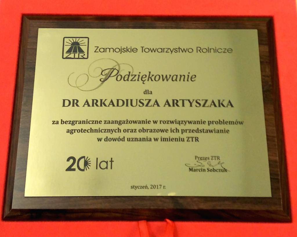 Zamojskie Towarzystwo Rolnicze, Arkadiusz Artyszak, SGGW, agrotechnika, upowszechnianie wiedzy związanej z agrotechniką