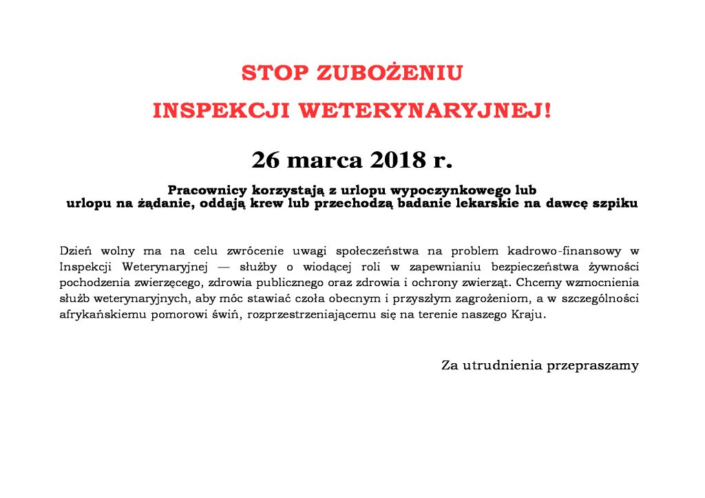 inspekcja weterynaryjna, walka z asf w polsce, Krajowa Izba Lekarsko-Weterynaryjna, protest weterynarzy