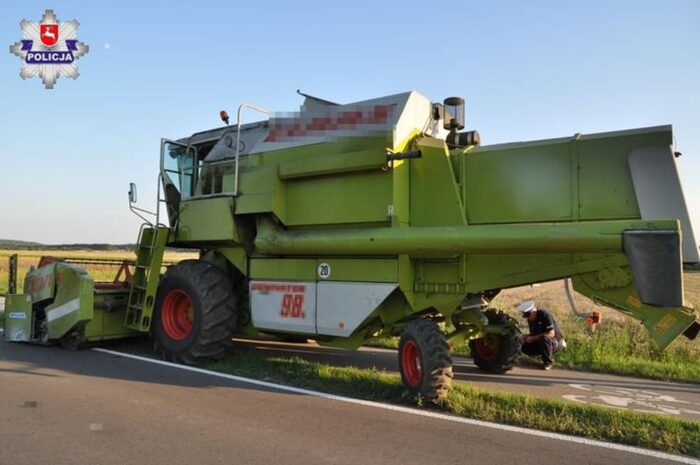 wypadek, policja, lubelskie, motocykl uderzył w kombajn