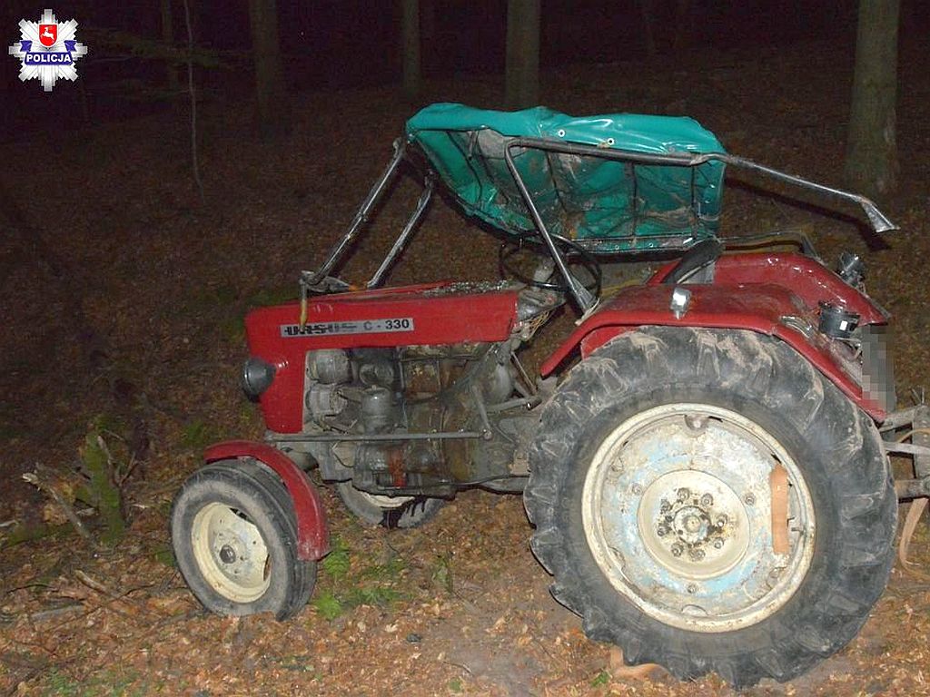 wypadek, policja, traktor, ciągnik, lubelskie, wypadek w lesie
