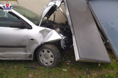 wypadek, policja, lubelskie, staranował kolektory słoneczne
