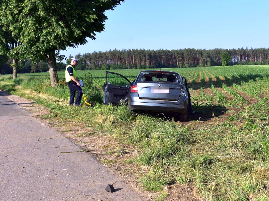 Zderzenie pojazdów było tak silne, że traktor rozpadł się na dwie części, a auto osobowe wpadło do rowu