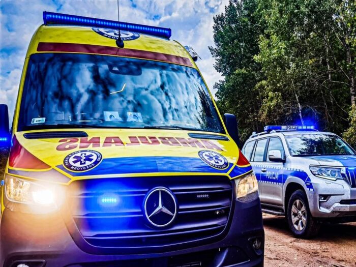 kpp przasnysz, wypadek w gospodarstwie, wypadek rozrzutnik, ranna kobieta