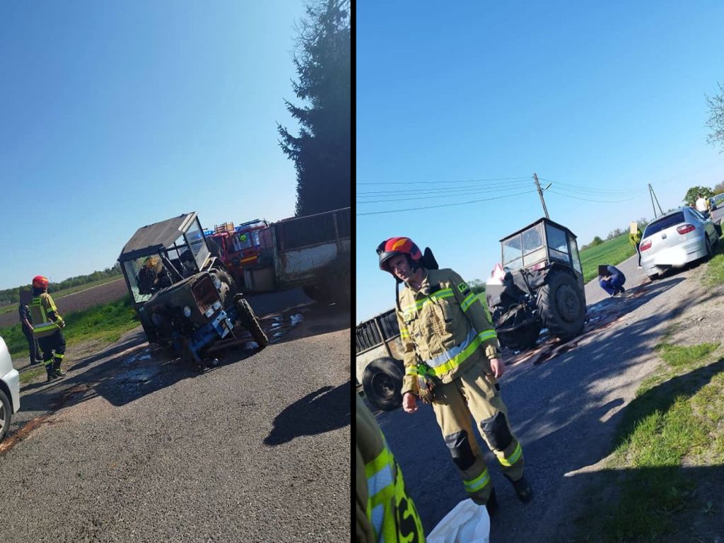 wypadek ciągnik, osobówka, nieustąpienie pierwszeństwa, kpp biłgoraj, kpp stargard