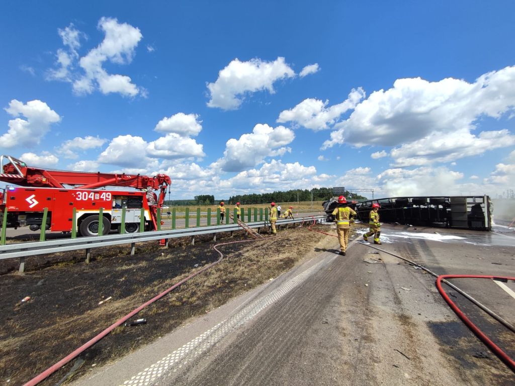 kp psp zambrów, wypadek drogowy, ciężarówki, pożar, arbuzy