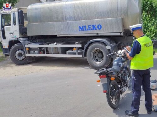 kwp lublin, psp łuków, wypadek drogowy, mleczarka, motocykl, przewóz mleka