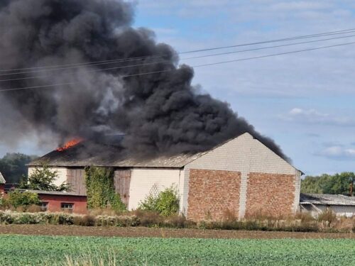 kp psp inowrocław, pożar, stodoła, zawalenie, akcja gaśnicza