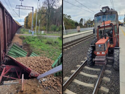 służby ratunkowe, wypadek, tory kolejowe, przejazd kolejowy, zderzenie, pociąg, ciągnik, przyczepa