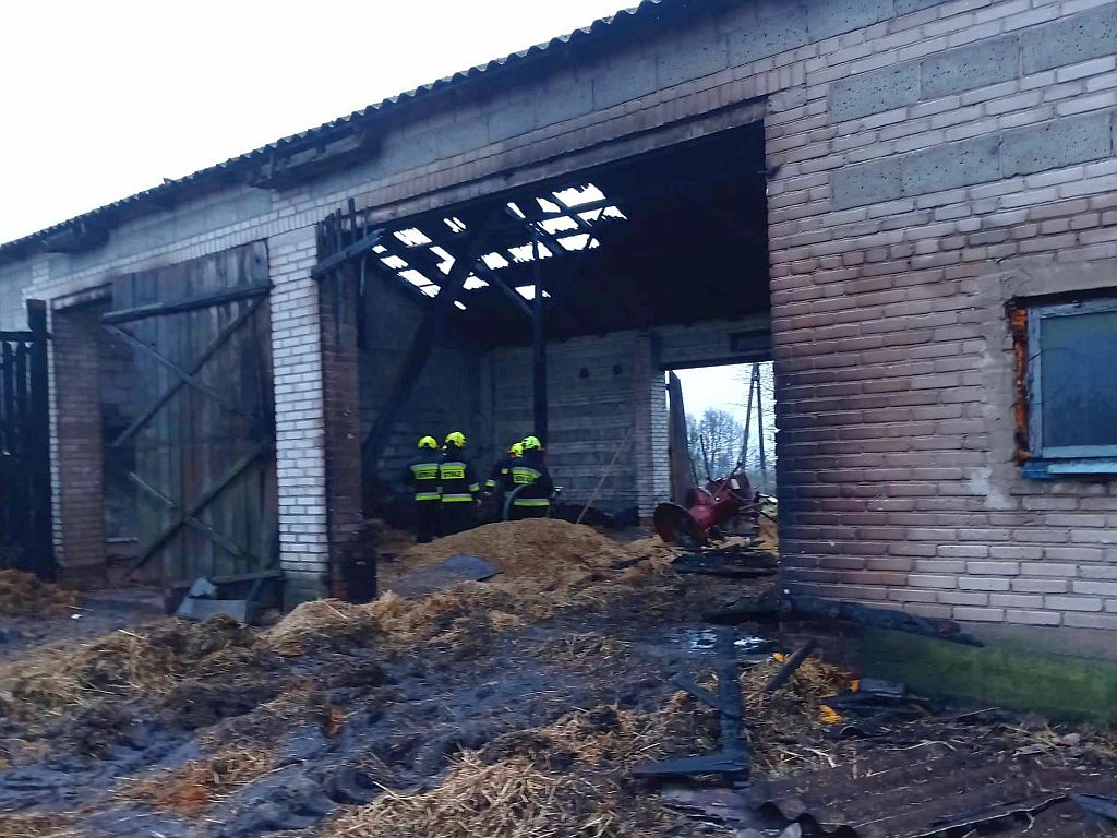 pożar, pożar w gospodarstwie, budynek inwentarski, dom