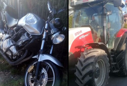 zderzenie, ciągnik, motocykl, ranny motocyklista