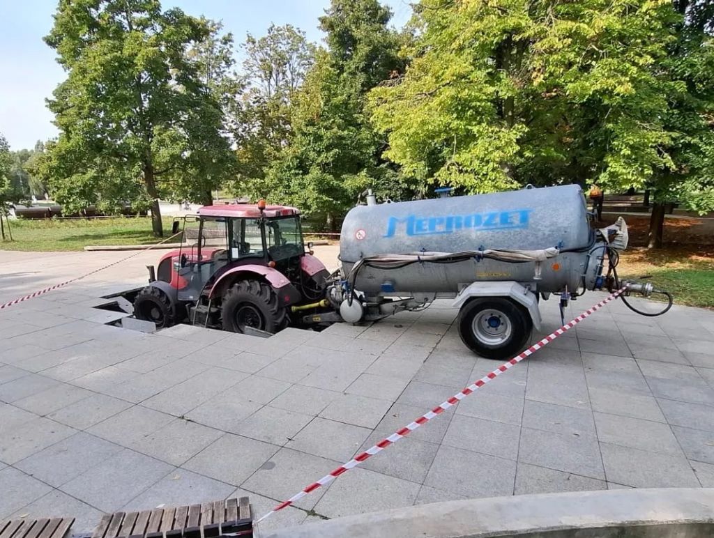ciągnik, traktorzysta, fontanna, zdarzenie