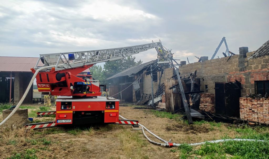 pożar, trawy, budynki gospodarcze, ranny gospodarz